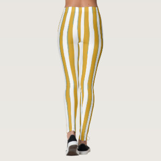Mustard Yellow & White Hand-Painted Vertical Strip Leggings