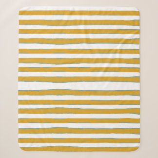 Mustard Yellow & White Hand-Painted Vertical Strip Sherpa Blanket
