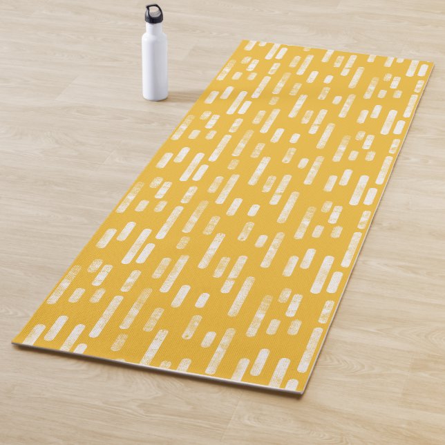 Mustard Yellow/White Inky Rounded Lines Pattern Yoga Mat (In Situ)