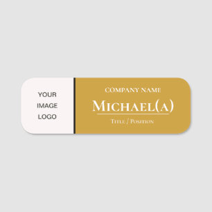 Mustard Yellow White Modern Elegant Professional Name Tag