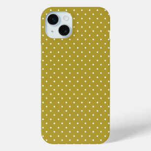 Mustard yellow white polka dots pattern  iPhone 15 Mini Case