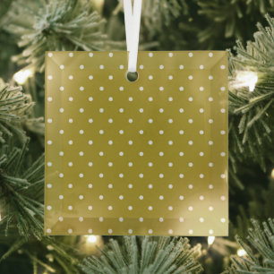 Mustard yellow white polka dots pattern Glass Tree Decoration
