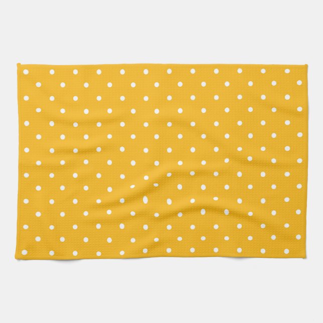 Mustard yellow white polka dots pattern  Kitchen Tea Towel (Horizontal)