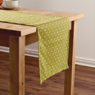  Mustard yellow white polka dots pattern  Short Table Runner