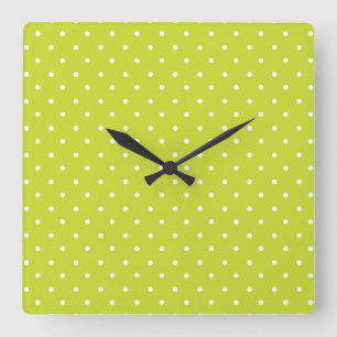Mustard yellow white polka dots pattern Square W Wall Clock