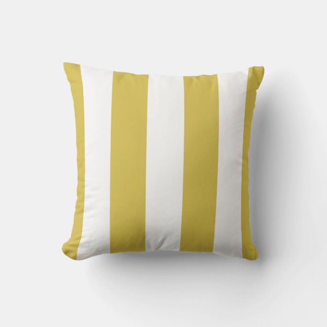 Mustard Yellow & White Stripe Outdoor Throw Pillow (Front)