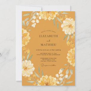 Mustard Zinnia Leafy Wedding Invitation