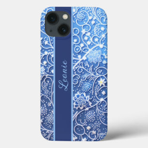 Muster blau mit Blumen und Ranken iPhone 13 Case