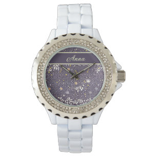 Muster Punkte und Blüten blau, weiß, gelb Watch