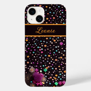 Muster schwarz mit bunten Punkten und Blumen Case-Mate iPhone 14 Case