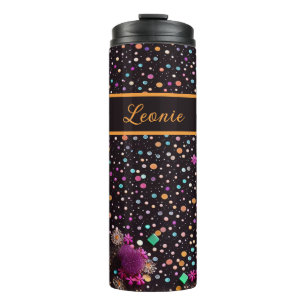 Muster schwarz mit bunten Punkten und Blumen Thermal Tumbler