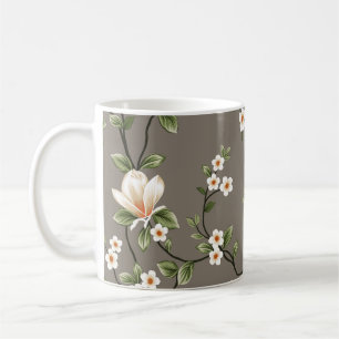 mustered small flowers with green leaves pattern o coffee mug