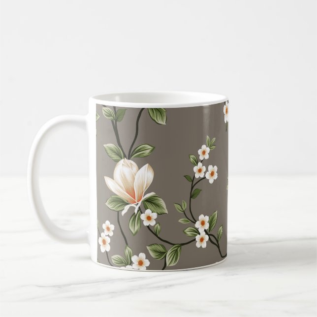 mustered small flowers with green leaves pattern o coffee mug (Left)