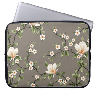 mustered small flowers with green leaves pattern o laptop sleeve