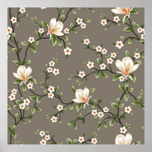 mustered small flowers with green leaves pattern o poster