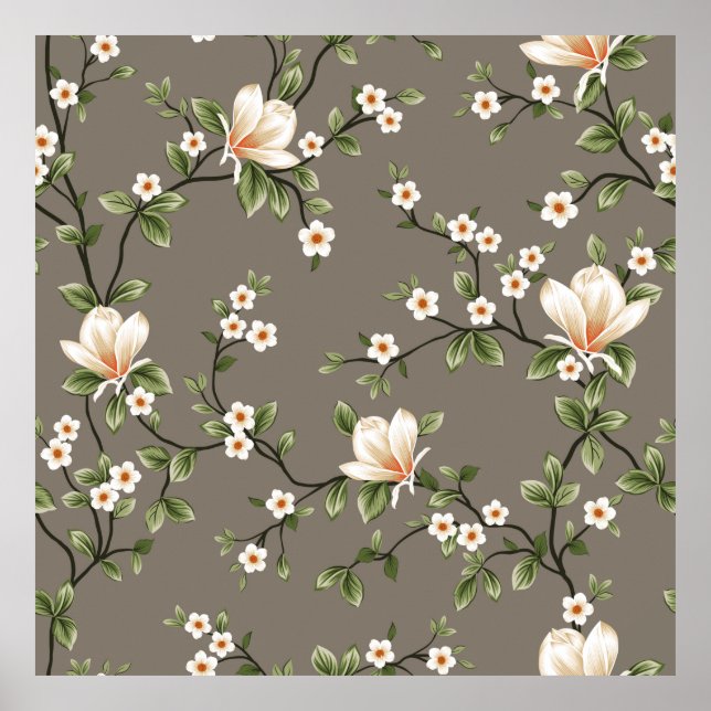 mustered small flowers with green leaves pattern o poster (Front)
