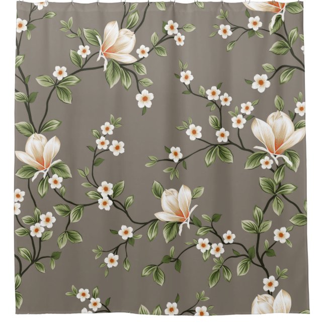mustered small flowers with green leaves pattern o shower curtain (Front)