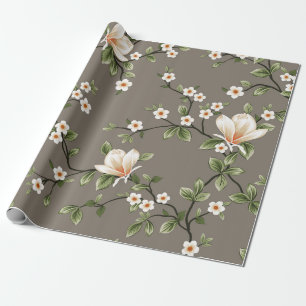 mustered small flowers with green leaves pattern o wrapping paper