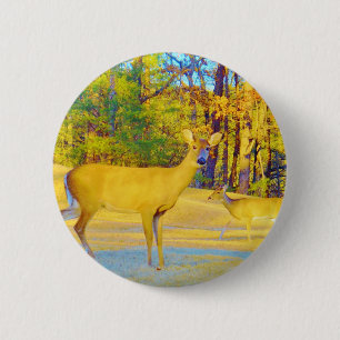 Musturd Coloured Deer with light blue 6 Cm Round Badge