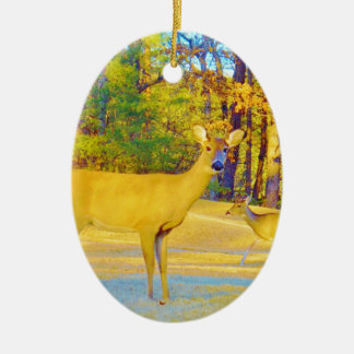 Musturd Coloured Deer with light blue Ceramic Tree Decoration