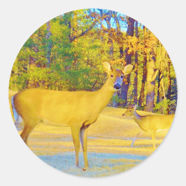 Musturd Coloured Deer with light blue Classic Round Sticker (Front)
