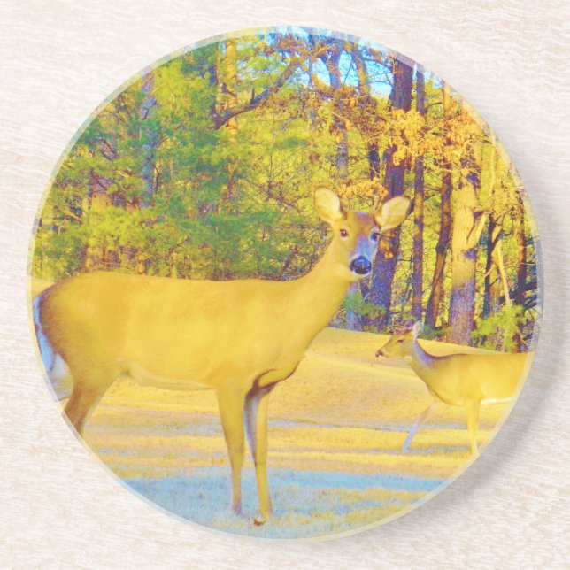 Musturd Coloured Deer with light blue Coaster (Front)