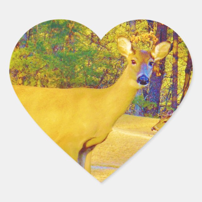 Musturd Coloured Deer with light blue Heart Sticker (Front)