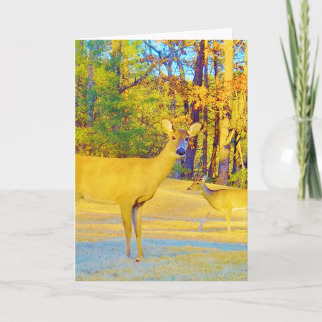 Musturd Coloured Deer with light blue Holiday Card (Front)