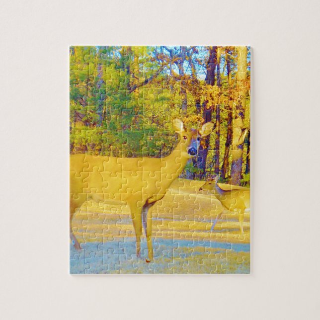Musturd Coloured Deer with light blue Jigsaw Puzzle (Vertical)