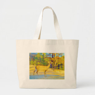 Musturd Coloured Deer with light blue Large Tote Bag