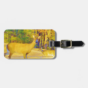 Musturd Coloured Deer with light blue Luggage Tag
