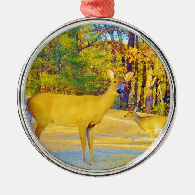 Musturd Coloured Deer with light blue Metal Tree Decoration (Front)