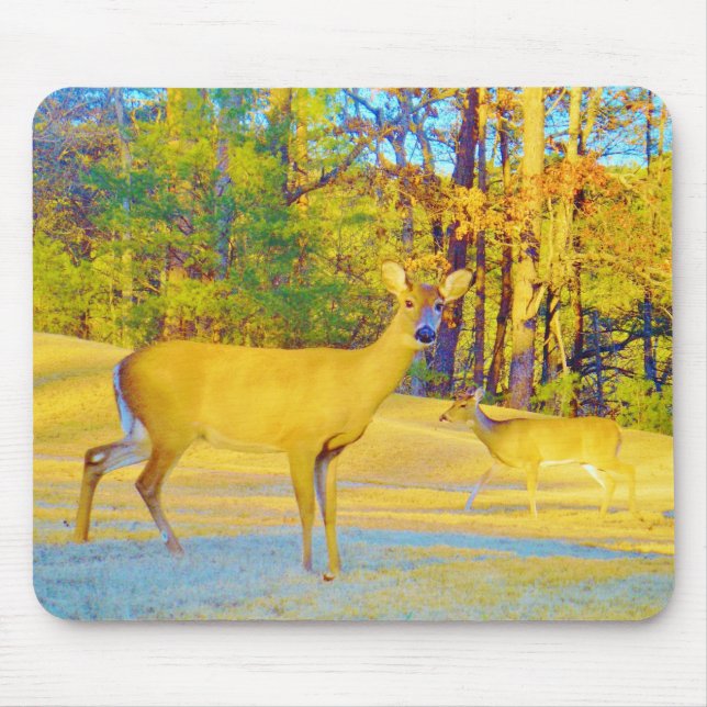 Musturd Coloured Deer with light blue Mouse Mat (Front)