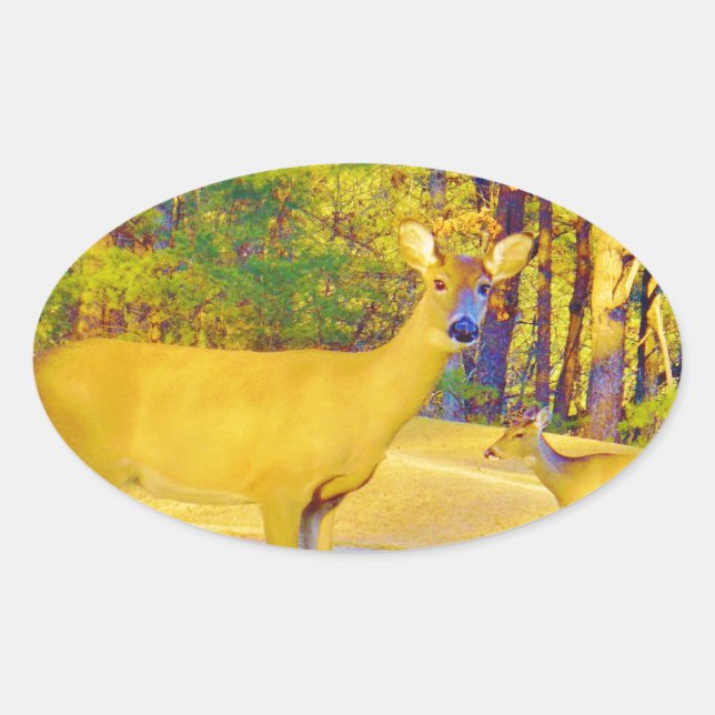 Musturd Coloured Deer with light blue Oval Sticker (Front)