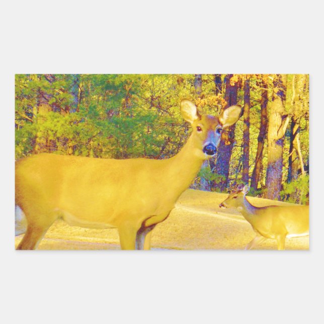 Musturd Coloured Deer with light blue Rectangular Sticker (Front)