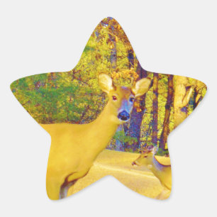 Musturd Coloured Deer with light blue Star Sticker