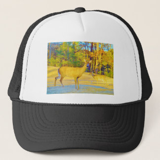 Musturd Coloured Deer with light blue Trucker Hat