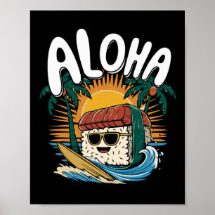Musubi Surfer Surfing Hawaiian Food Hawaii Kawaii Poster