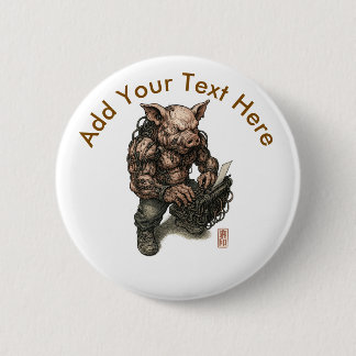 Mutant Pig Warrior – Cyberpunk Butcher with Chains 6 Cm Round Badge