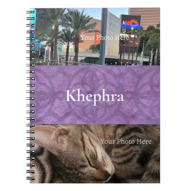 Mute Purple Batik Name and Photo Collage Notebook (Front)