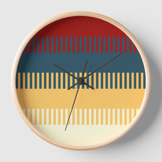 Mute Red Blue Yellow White Grey Unique Pattern Clock (Front)