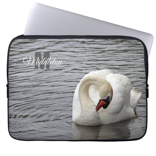 Mute Swan Photograph Monogram Laptop Sleeve (Front)