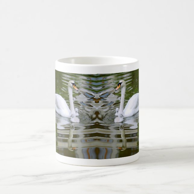 Mute swan with nestlings on water coffee mug (Center)