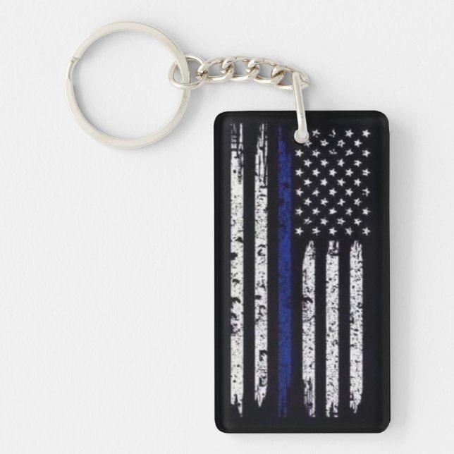 Muted American Flag with Thin Blue Line Key Ring (Front)