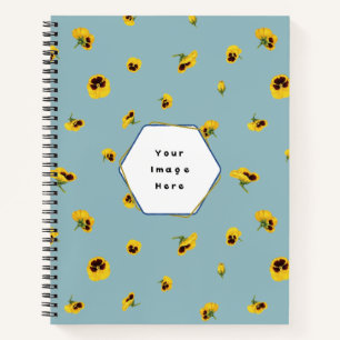 Muted Aqua Japanese Yellow Pansy Floral Pattern Notebook
