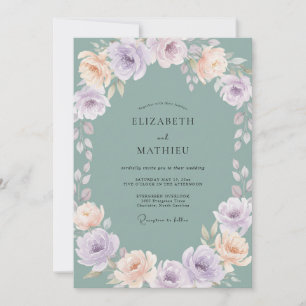 Muted Aqua Peony Wedding Invitation