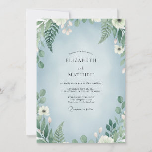 Muted Azure Fern Wedding Invitation