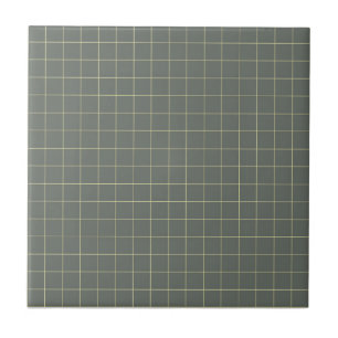Muted Black & Pale Yellow Chequered Retro Pattern Tile