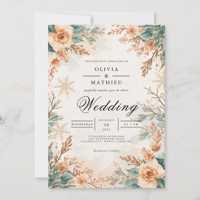 Muted Blossom Winter Romance Wedding Invitation (Front)