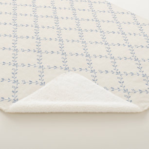 Muted Blue Floral Trellis Block Print Pattern Sherpa Blanket